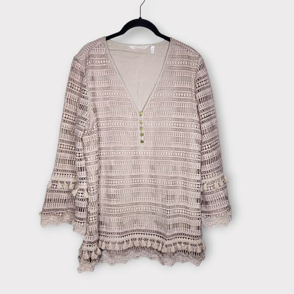 Soft Surroundings Adelita Lace Blouse Tan Flare Sleeve Women’s Medium - Picture 2 of 9